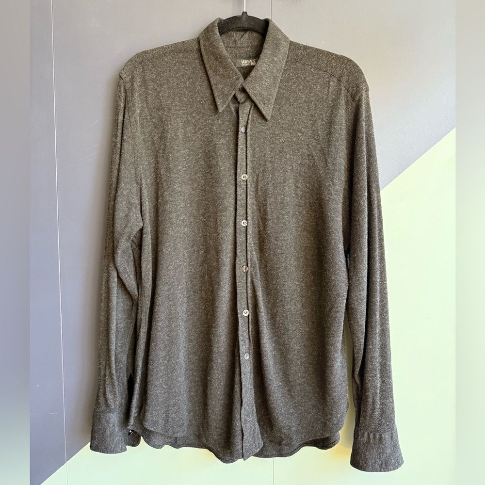 Vintage Versace Classic V2 Men's Charcoal Gray Knit Long Sleeve Shirt Sz 16/41
